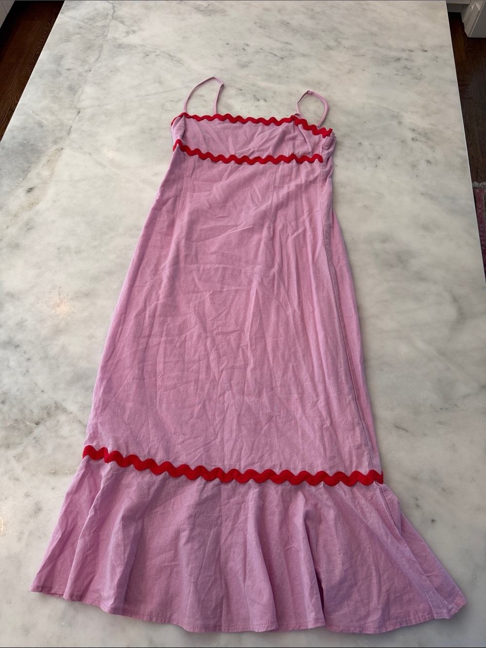 Women’s Pink Dress with Red Trim
